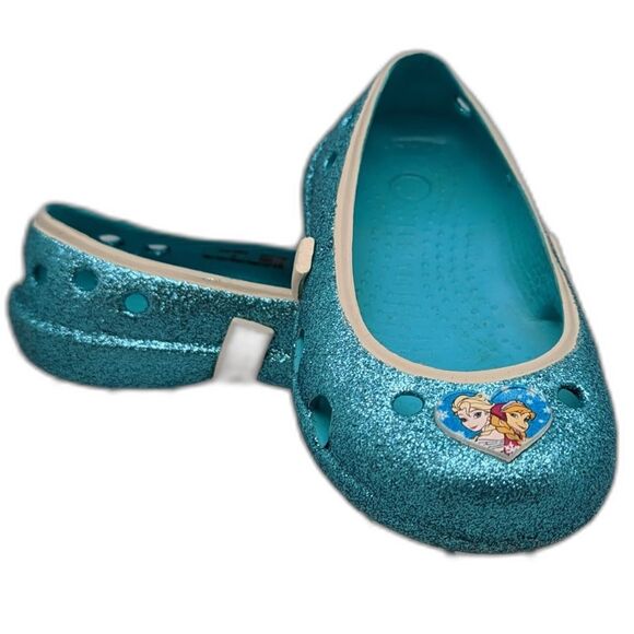 Crocs Frozen Pool Blue Glitter Heart Keeley Flat Size Toddler 6 - Picture 1 of 4